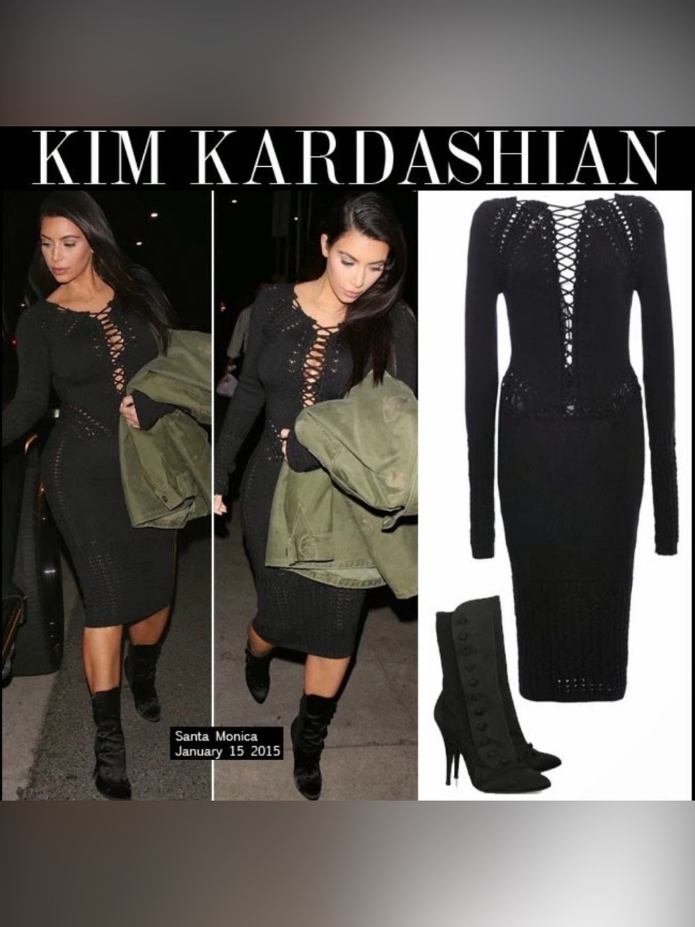 Rare CUSHNIE ET OCHS As Seen On Kim Kardashian Black Lace Up Cutout Knit Dress - Picture 2 of 8